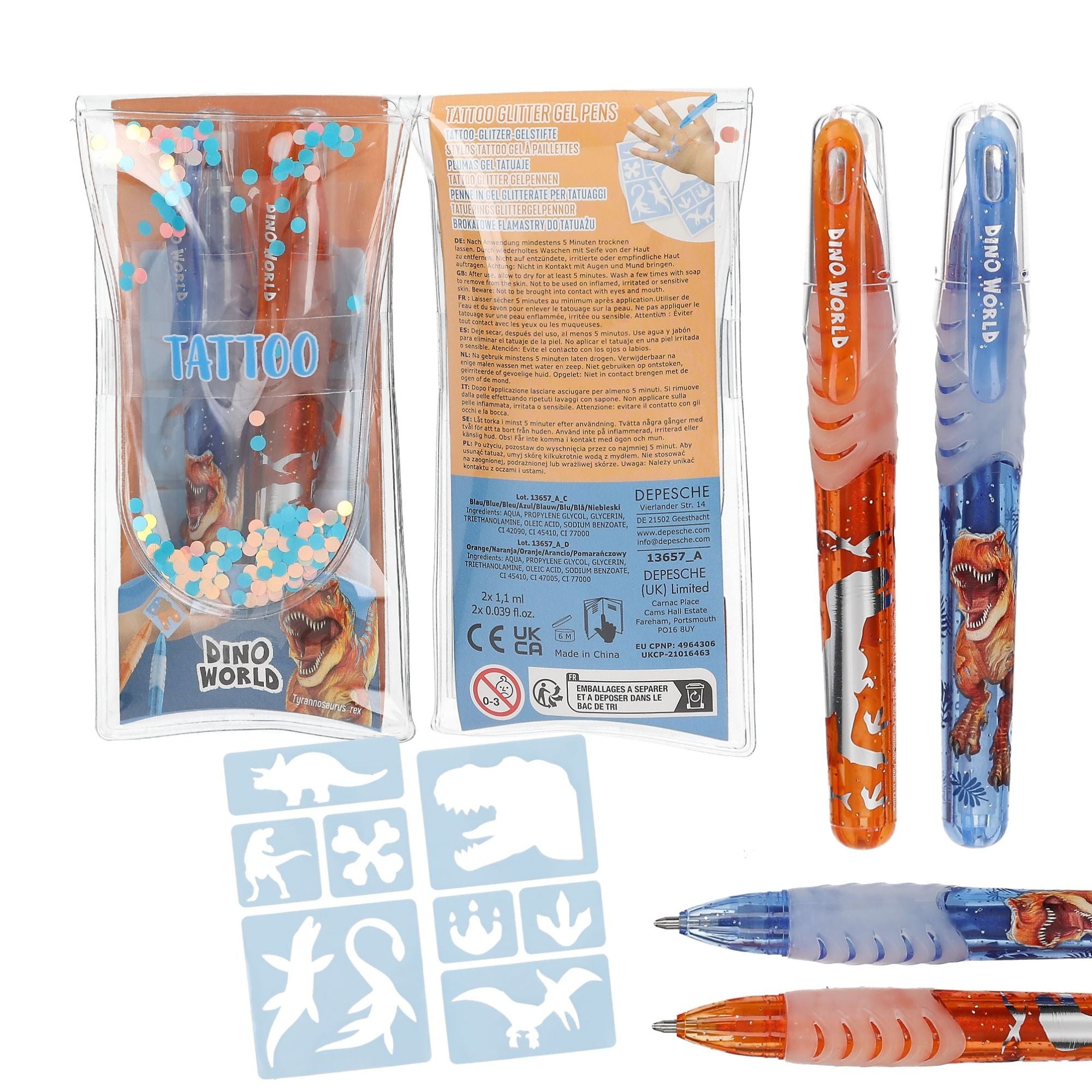 Dino World Tattoo Glitzer Gelstifte