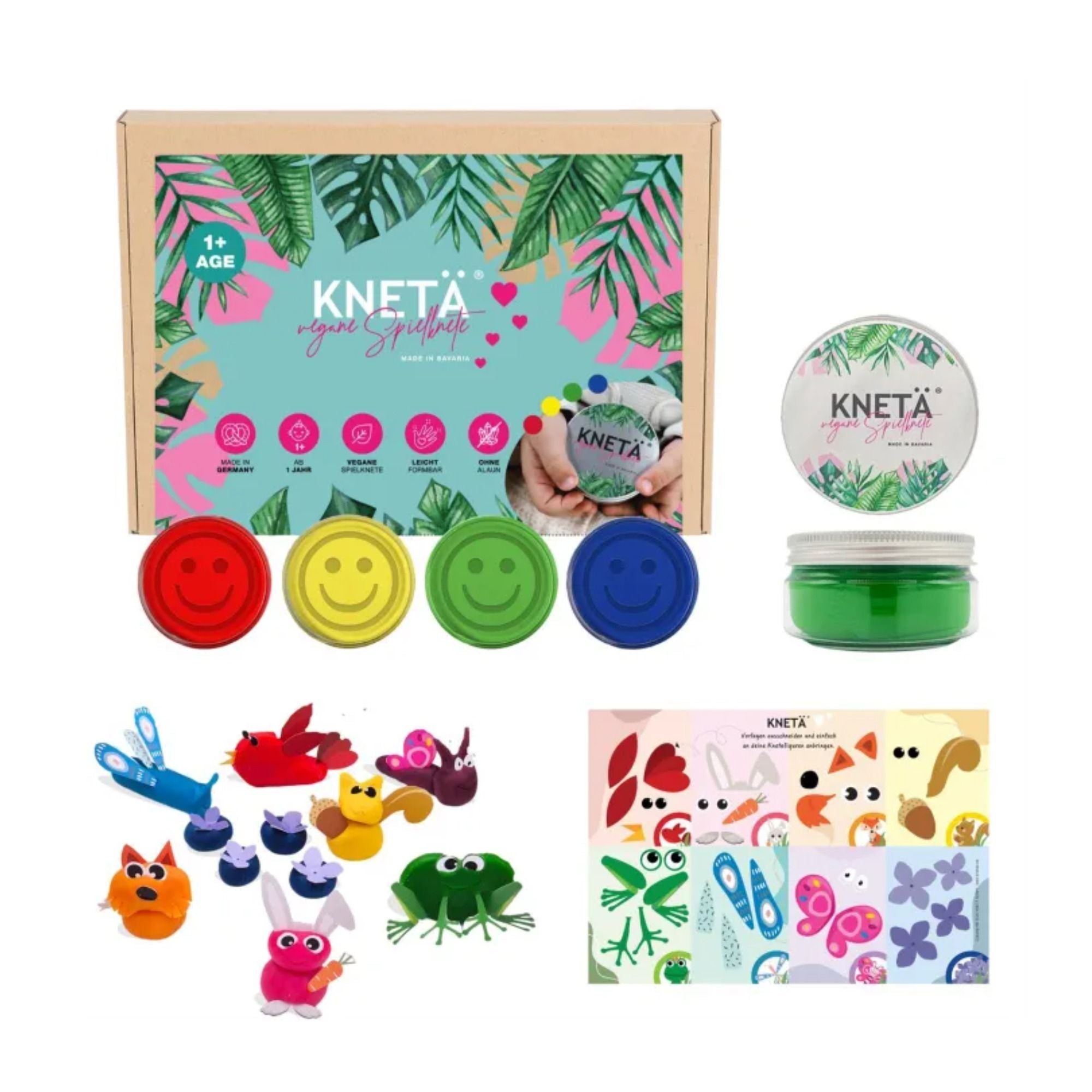 Vegane Spielknete DOSEN-Set mit Bastelkarte - Dose á 125g