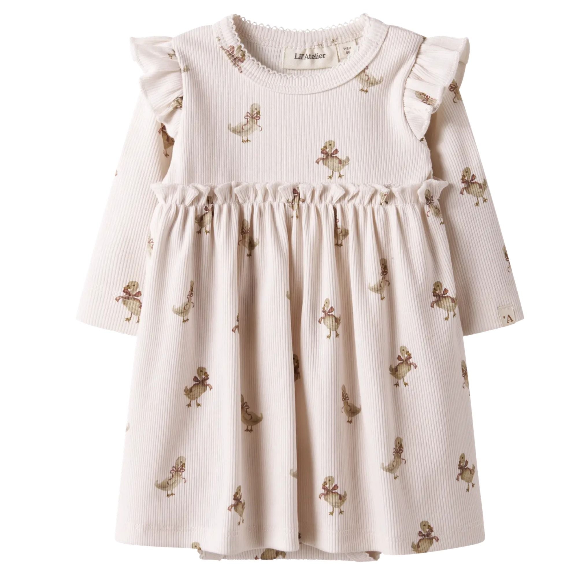 Baby Langarm-Body-Kleid mit Rüschen aus Bio-Baumwolle