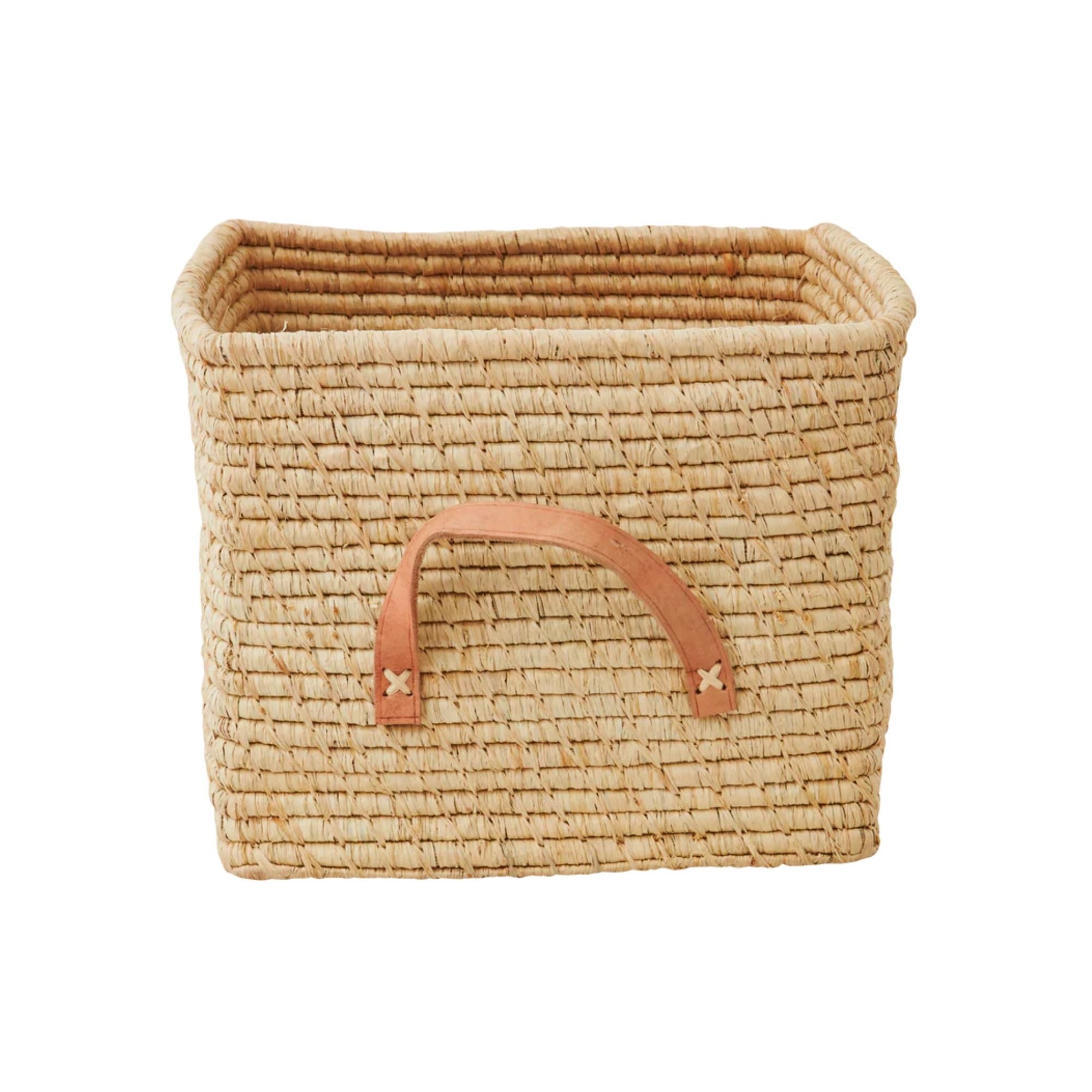 Aufbewahrungskorb - Raffia Basket mit Ledergriffen