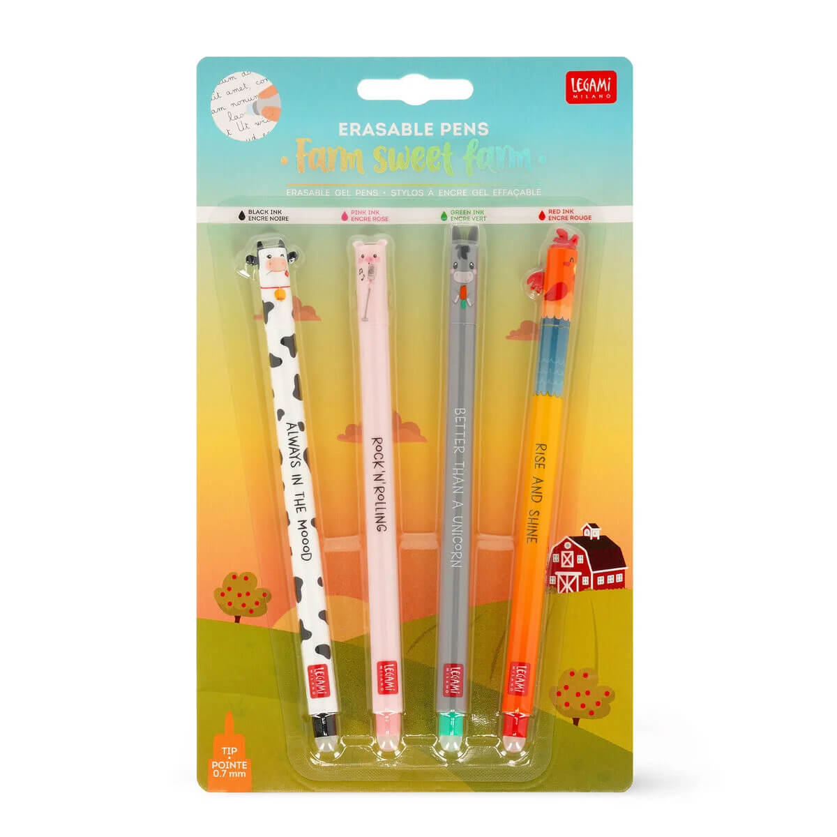 Set Of 4 Erasable Gel Pens - Radierbare Gelstifte mit Tiermotiv