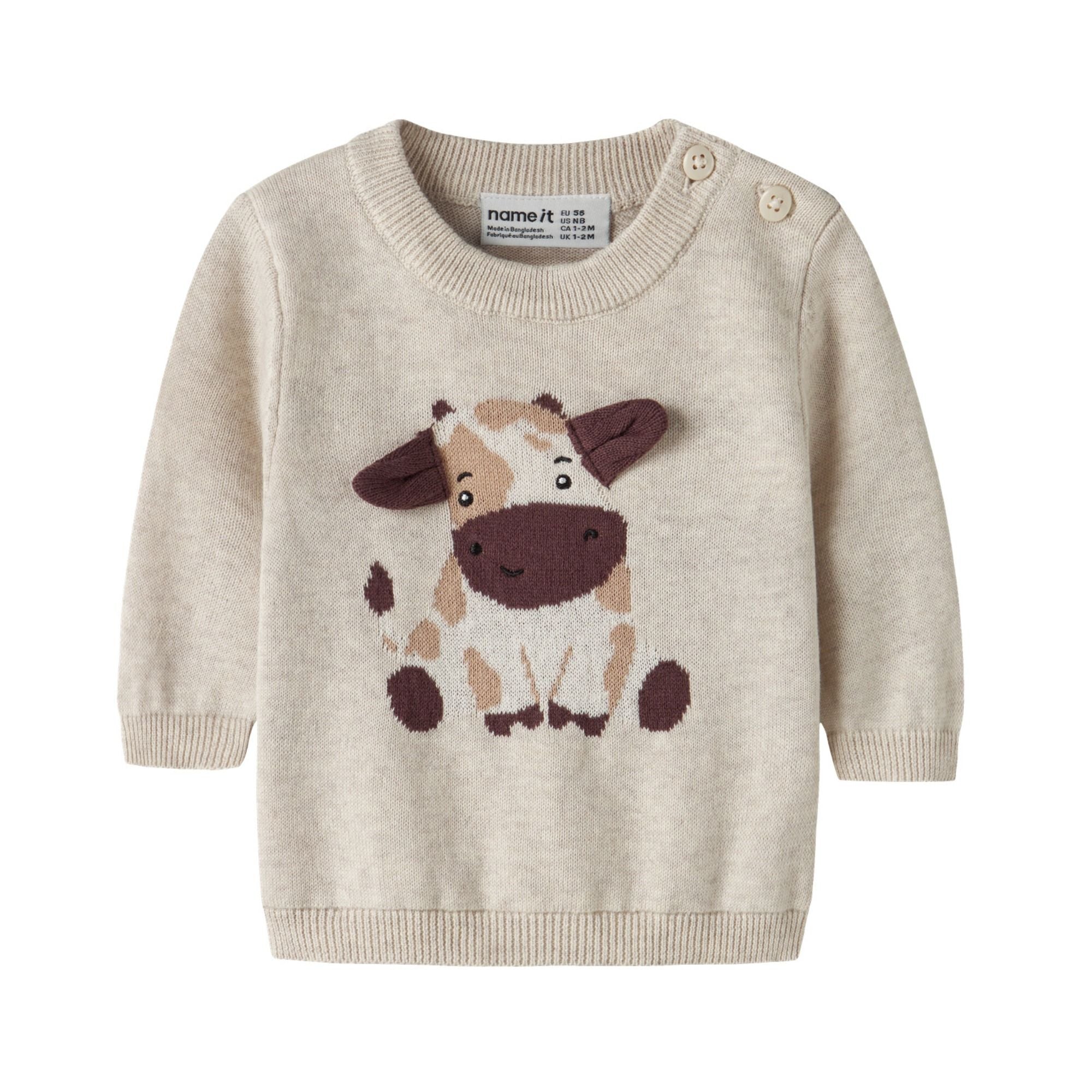 Baby Strickpullover mit Kuhmotiv aus Bio-Baumwolle