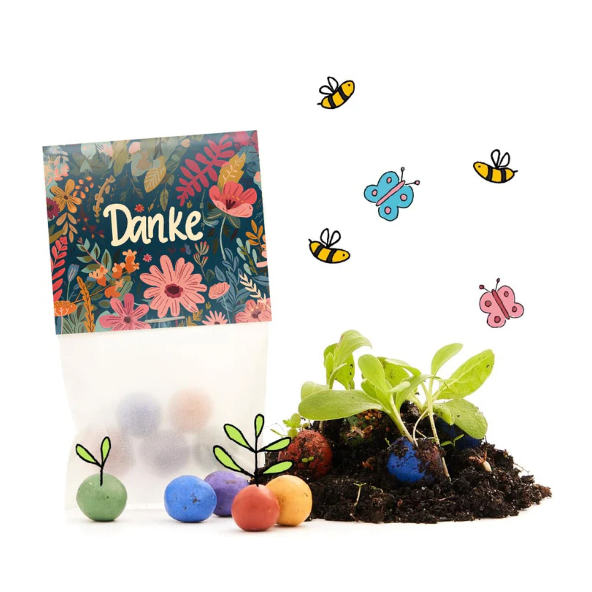 Blumenmurmeln 5er im Pergaminbeutel