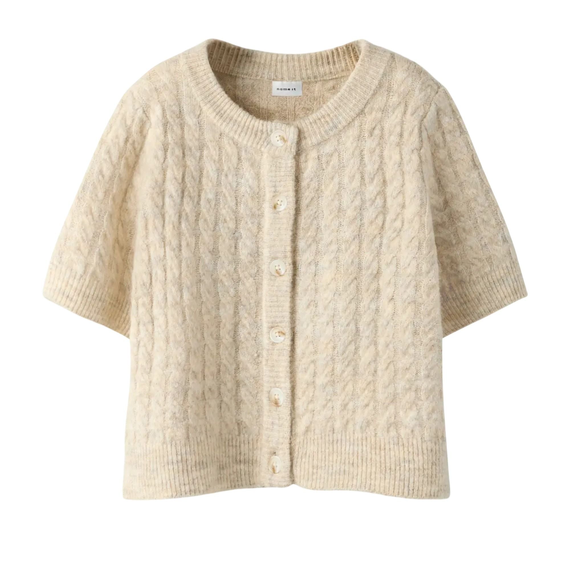 Kinder Kurzarm-Cardigan im Zopfmuster