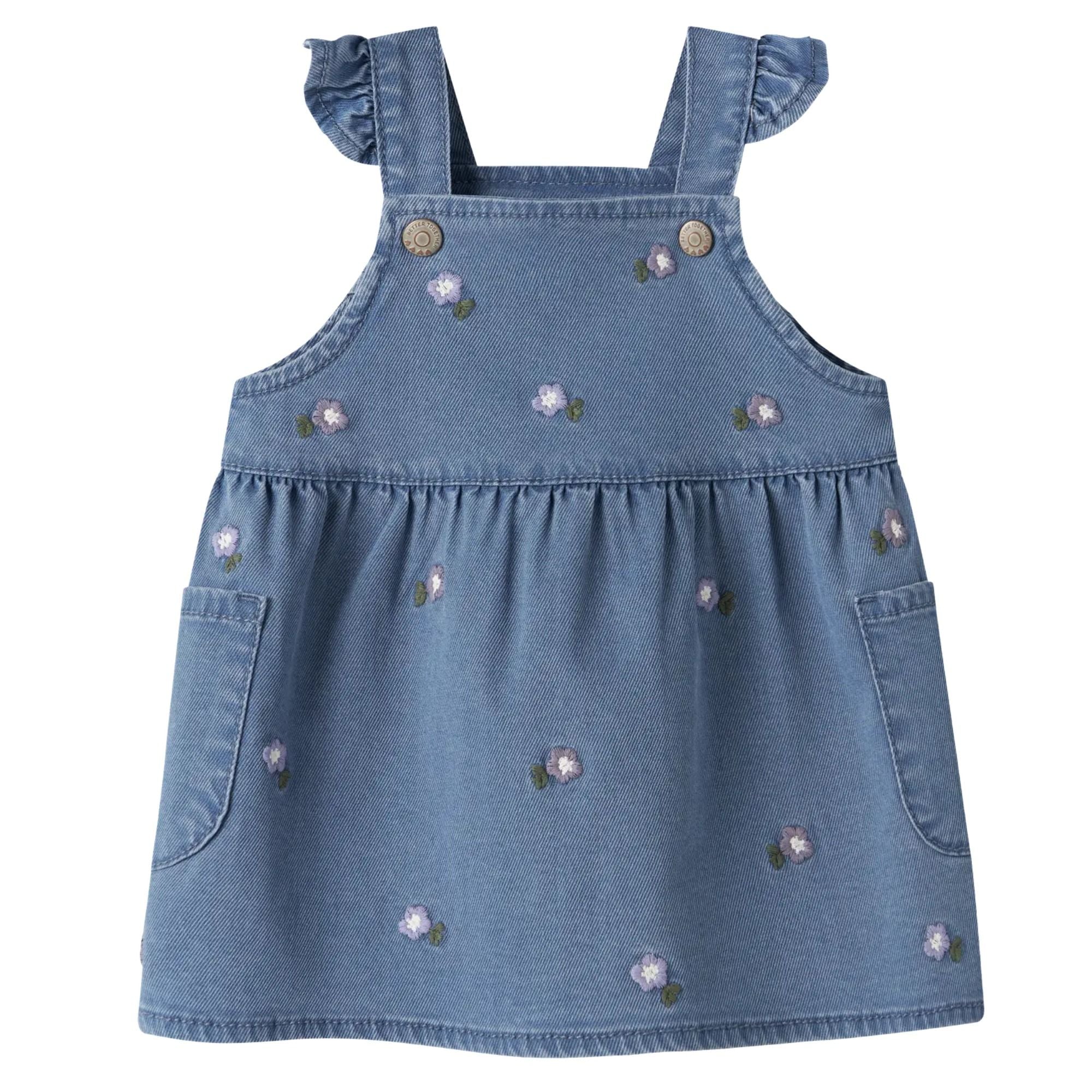 Baby Jeans-Latzkleid mit Stickerei aus Lyocell und Viskose