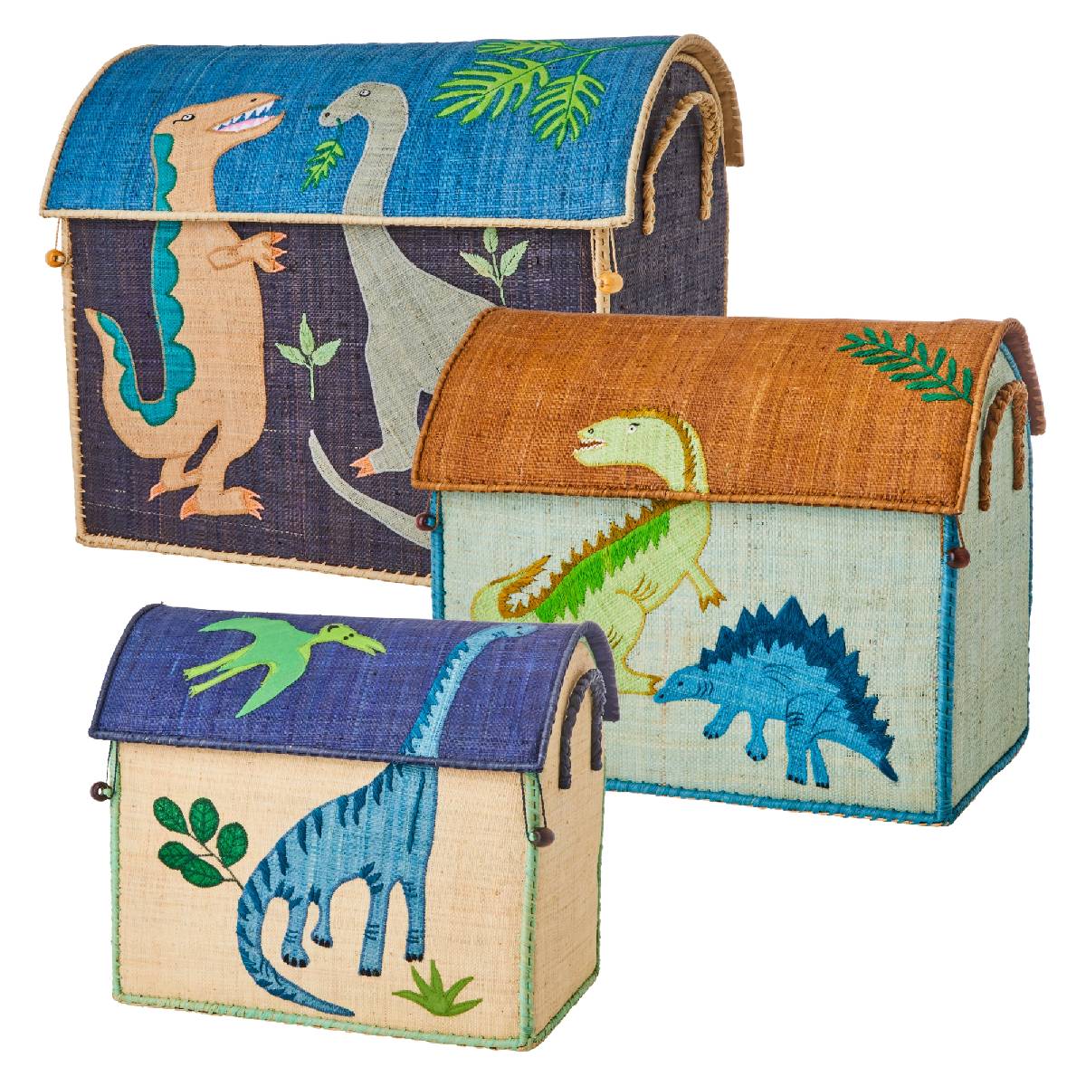 Medium Dino Raffia Toy Basket Dino Print - Aufbewahrungskorb von Rice kaufen - Spielzeug, Kinderzimmer, Babykleidung & mehr