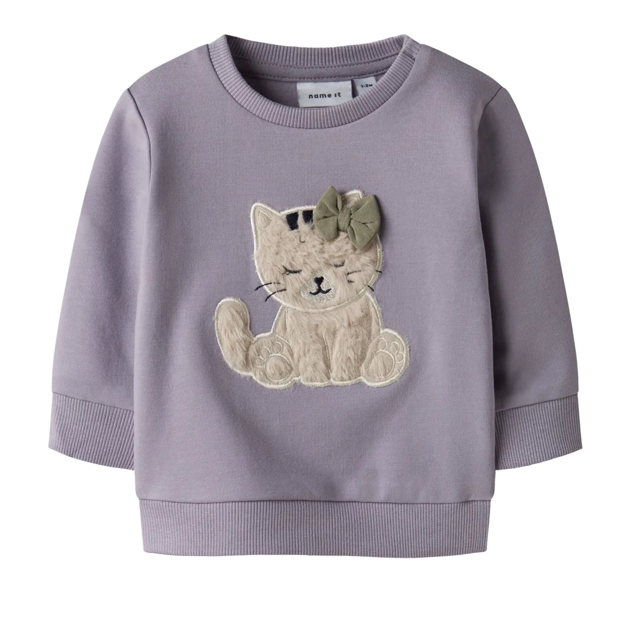 Baby Sweatshirt mit Kätzchen-Applikation aus Bio-Baumwolle