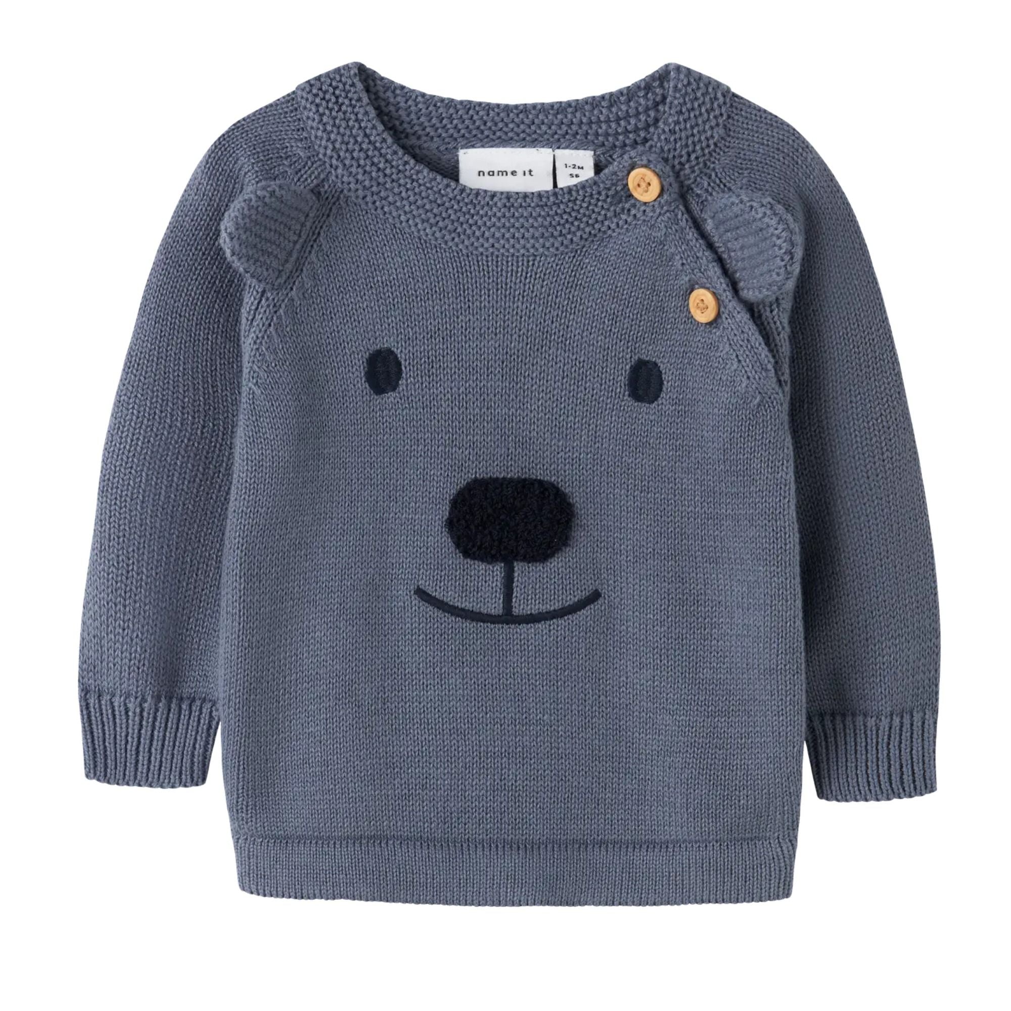 Baby Strickpullover mit Teddygesicht aus Bio-Baumwolle