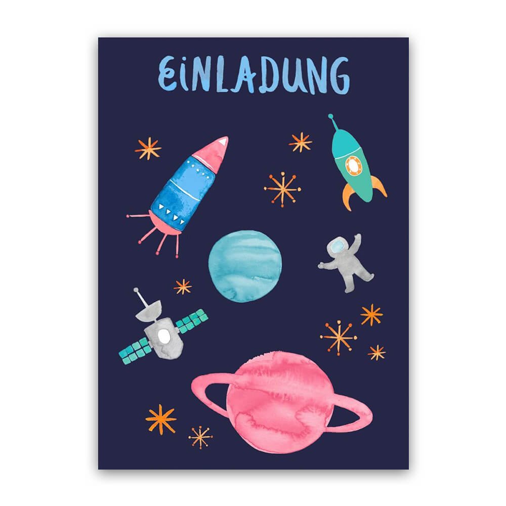 Postkarte Einladung "mit Weltall zum Kindergeburtstag" von Frau Ottilie kaufen - Kinderzimmer, Babykleidung & mehr