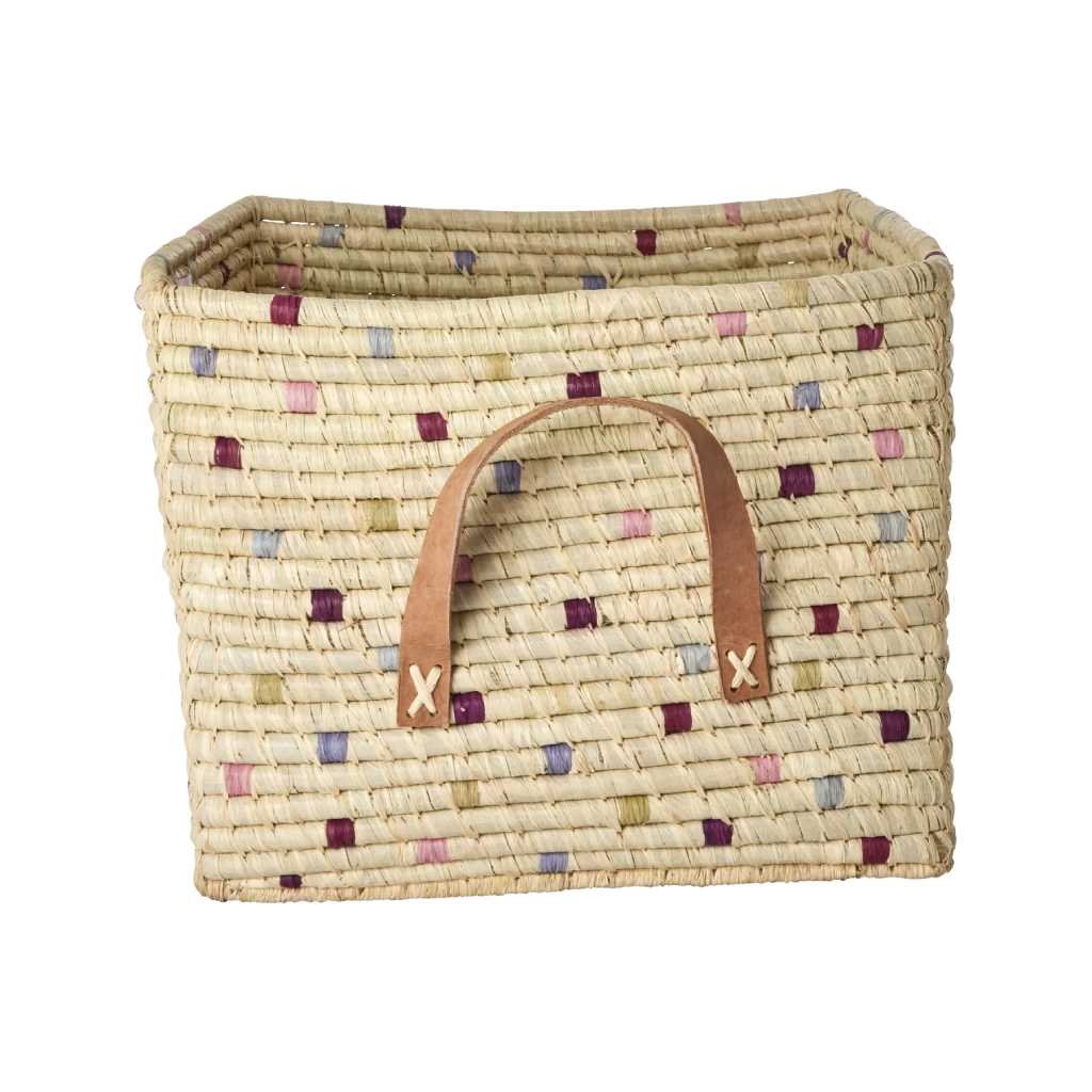 Raffia Basket mit Ledergriffen - Aufbewahrungskorb von Rice kaufen - Spielzeug, Kinderzimmer, Babykleidung & mehr