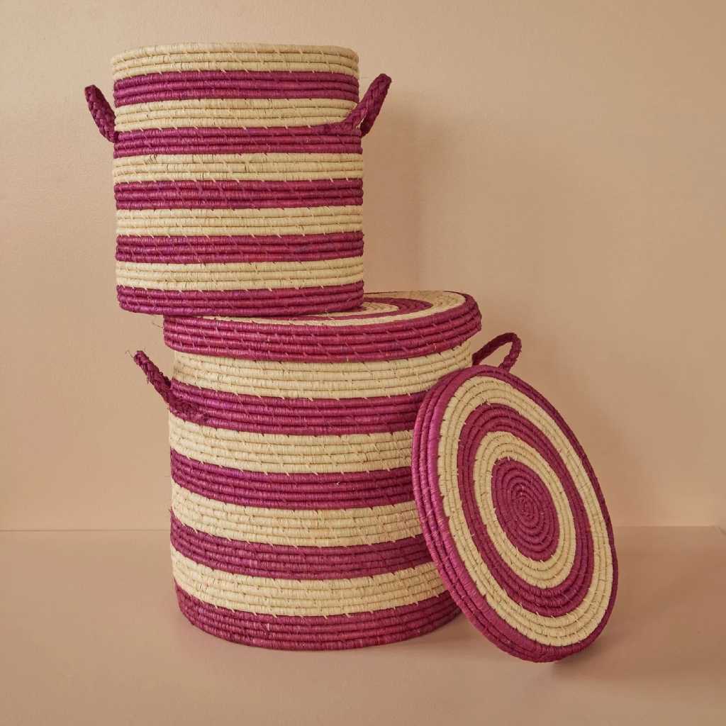 Raffia Storage Basket Medium - Aufbewahrungskorb Rund mit Deckel von Rice kaufen - Spielzeug, Kinderzimmer, Babykleidung & mehr