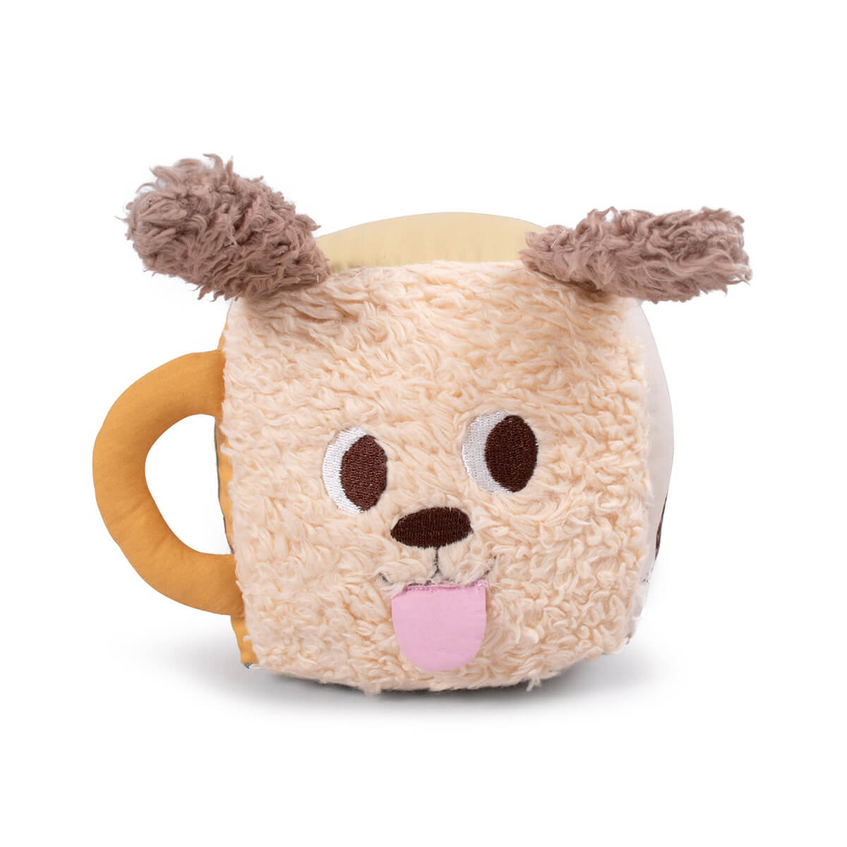 Filibabba Aktivitätswürfel in Hundedesign aus weichem Plüsch – perfektes Geschenk für Kleinkinder.