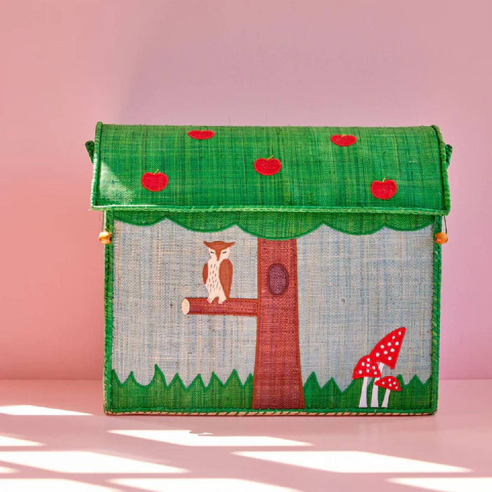 Large Owl Raffia Toy Basket Happy Forest Print - Aufbewahrungskorb