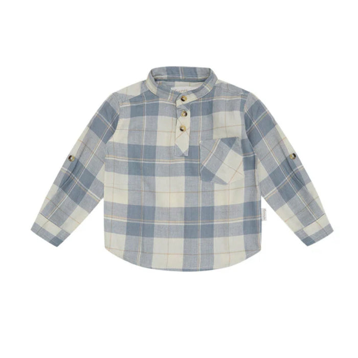 Flanellshirt beige & blue mit Knöpfen aus 100% Bio - Baumwolle von leevje kaufen - Kleidung, Babykleidung & mehr