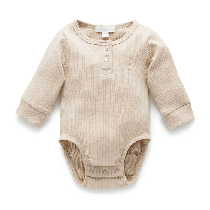 Gerippter Henley Langarm Body GOTS Bio-Baumwolle von Purebaby Organic kaufen - , Babykleidung & mehr