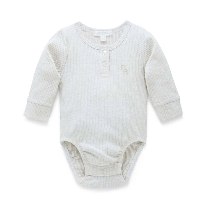 Gerippter Henley Langarm Body GOTS Bio-Baumwolle von Purebaby Organic kaufen - Kleidung, Babykleidung & mehr