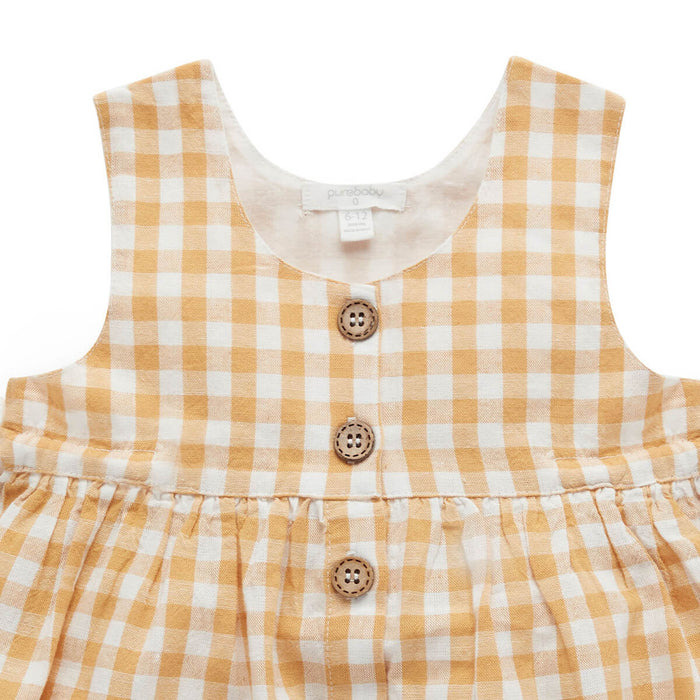 Gingham Button Dress GOTS Bio-Baumwolle Golden Gingham von Purebaby Organic kaufen - , Babykleidung & mehr