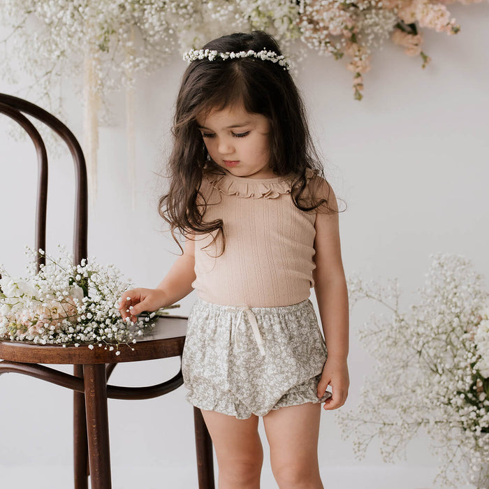 Organic Cotton Pointelle Frill Singlet - In the Meadow