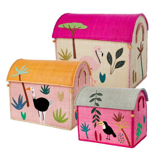 Large Flamingo Raffia Toy Basket Jungle Animals Print - Aufbewahrungskorb von Rice kaufen - Spielzeug, Kinderzimmer, Babykleidung & mehr