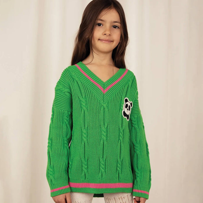Panda Knitted Sweater - Strickpullover mit V-Ausschnitt aus 100% Bio Baumwolle von mini rodini kaufen - Kleidung, Babykleidung & mehr