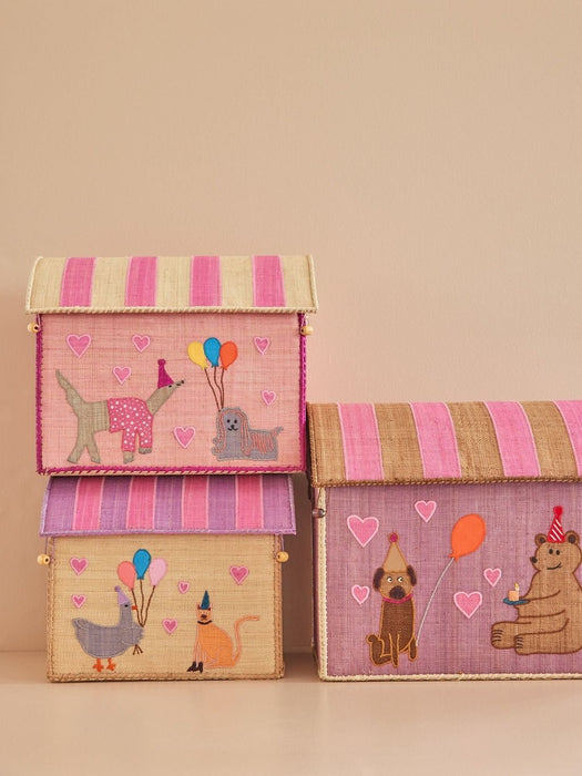 Small Cat Raffia Toy Basket Party Animals Print - Aufbewahrungskorb von Rice kaufen - Spielzeug, Kinderzimmer, Babykleidung & mehr