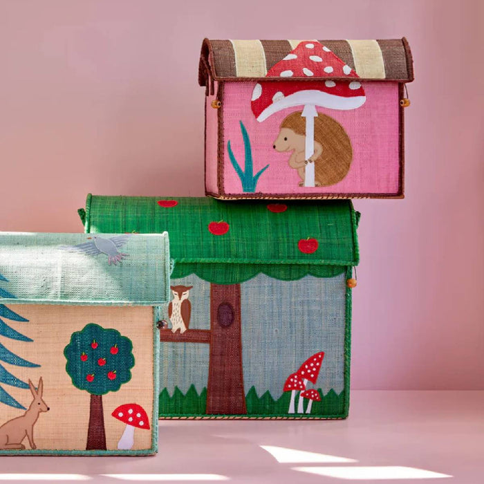 Small Hedgehog Raffia Toy Basket Happy Forest Print - Aufbewahrungskorb von Rice kaufen - Spielzeug, Kinderzimmer, Babykleidung & mehr